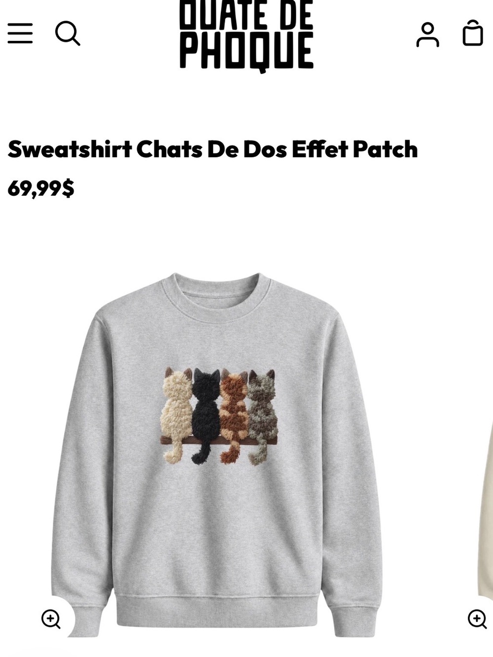 Gray Cat Patch Crewneck Sweatshirt